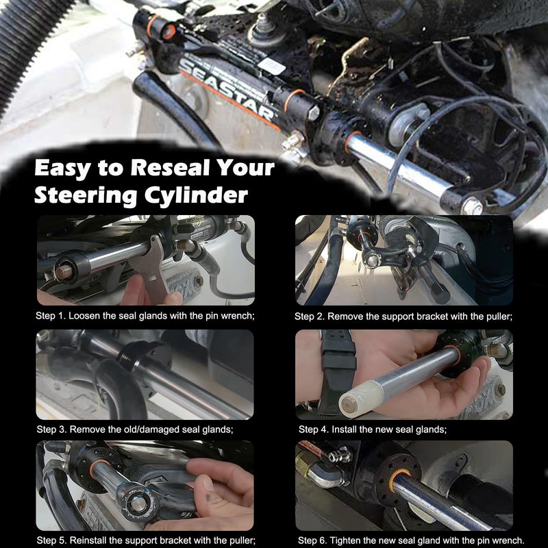 Bonbo for Seastar HC5345 Front Mount Hydraulic Steering Cylinder Seals Kit with Pin Wrench HS5157 & for All Seastar Steering Support Bracket Puller