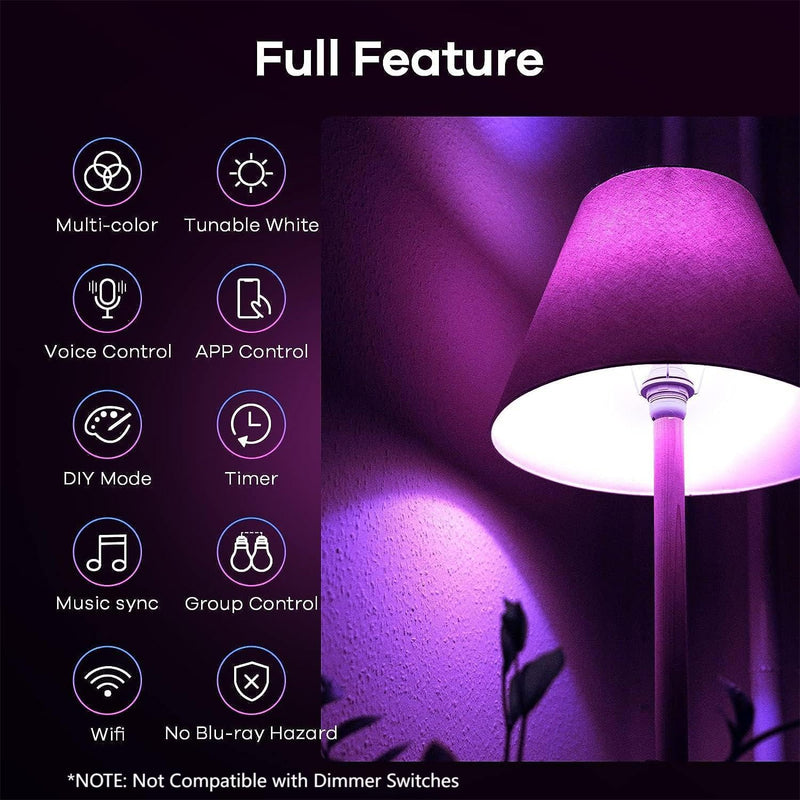Linkind Matter Smart Light Bulb, Smart Bulbs Work with Apple Home, Siri, Alexa, Google Home, SmartThings, Color Changing Light Bulbs RGTBW Music Sync, Mood Lights, 2.4Ghz WiFi A19 E26 60W 800LM 3 Pack 3 Pack 60W