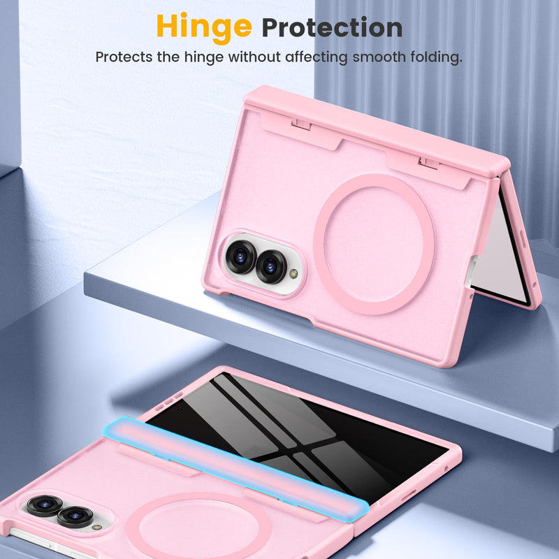 Magnetic for Samsung Galaxy Z Fold 8 Case with Hinge Protection Pink | Compatible with MagSafe, Built-in Privacy Screen Protector, Translucent Matte Back, 360° Shockproof Protective Phone Cover Fold8 (Privacy)