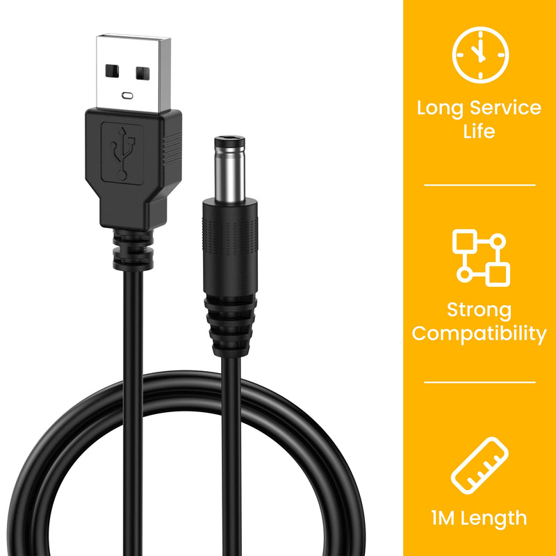 3 Pack USB to DC 5V Power Cord, USB 2.0 A Male to DC 5.5mm x 2.1mm Power Plug Connector Charger Barrel Jack Power Cable