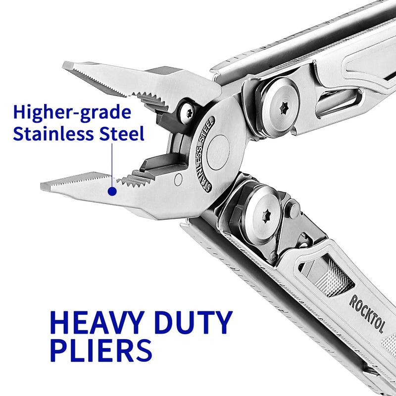 ROCKTOL SK05 Multitool, VG10 Knife Blade, 29-in-1 Multi tool Pliers, Replaceable Wire Cutters, Interchangeable File and Saw with T-shank, Heavy-duty Multi-tool in-car for Camping, Survival, Reapair VG-10 Knife Blade