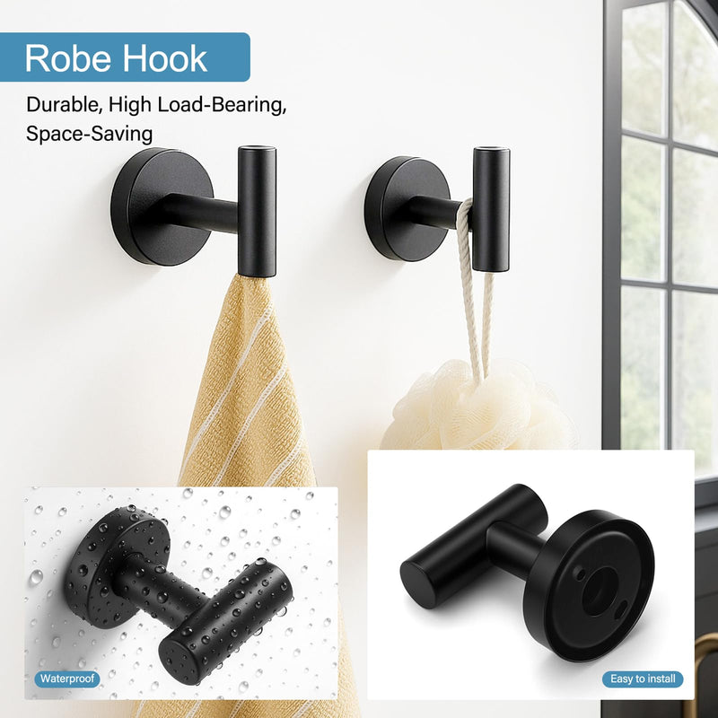 Matte Black 24in Stainless Steel Bathroom Hardware Set | Towel Bar Set , Bathroom Accessories Set Wall Mounted, Towel Racks for Bathroom, Towel Ring, Towel Hooks, Toilet Paper Holder 5