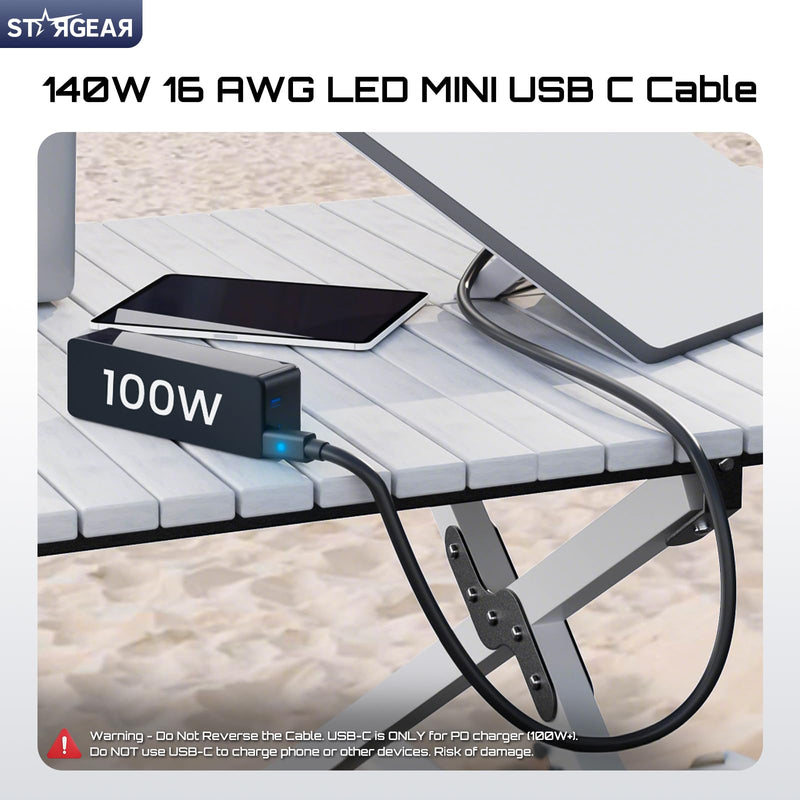 Starlink Mini Cable 16.4FT, 16AWG Starlink Cable with Indicator Light 140W USB C to DC, Accessories for Starlink Work with 100W+ PD Source, Compatible with 28V PPS 20V PD Protocols 16.4FT with LED