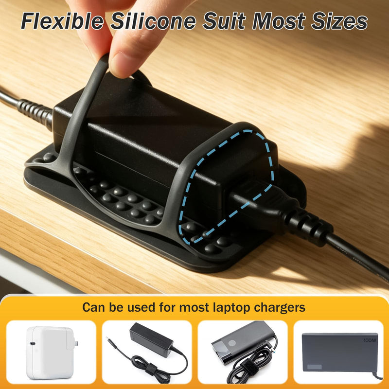Under Desk Laptop Charger Holder Silicone Power Brick Mount with Adhesive | Universal Silicone Flexible Non-Slip Power Adapter Organizer with Ventilated Design for Home, Office, Gaming Desk Dorm 1pc