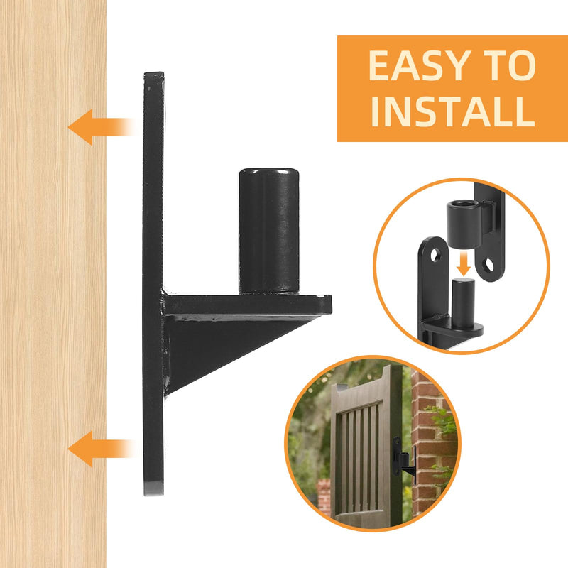 Wall Mount Gate Hinges, 2 Pairs Heavy Duty Fence Gate Hinges 5/8'' Pin Fence Post Hinge Set for Wooden or Concrete Fence Gate (Black, Screws Included) Black-2 Pairs