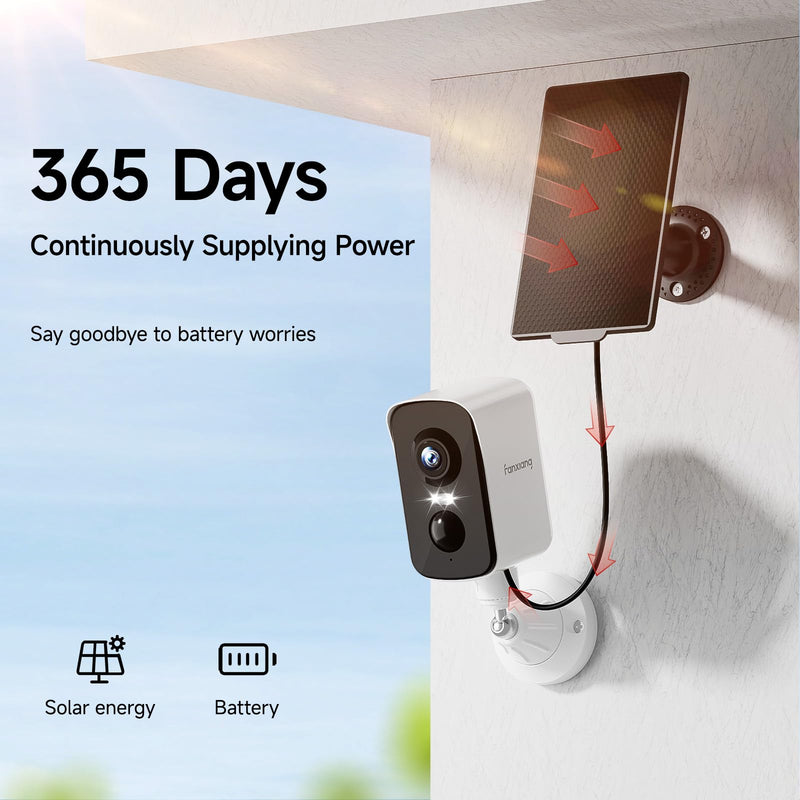 fanxiang 2K Wireless Security Camera Outdoor with Solar Panel & 64GB Card, Rechargeable Battery Camera Wireless WiFi, 300° Pan Rotating, PIR, Color Night Vision, AI Motion Detection, 2-Way Audio, IP65 Solar Battery Camera