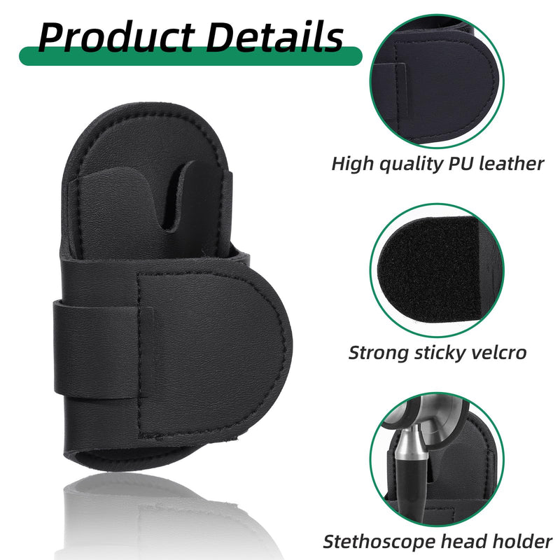 Stethoscope Holder Clip -PU Black Leather Stethoscope Clip | for Scrubs, White Coats, Belts