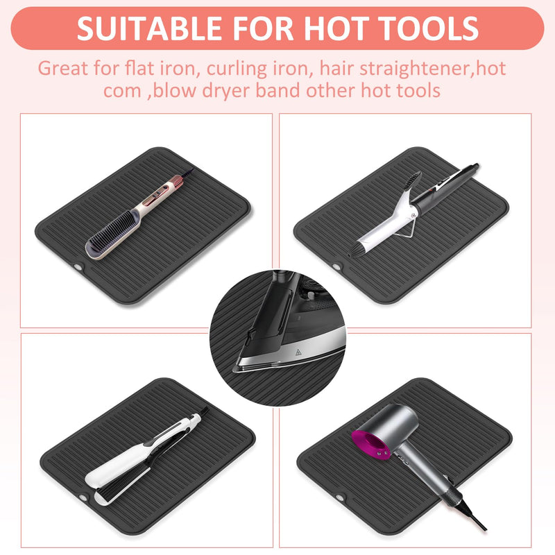  [AUSTRALIA] - Heat Resistant Mat Large Silicone Hot Hair Tools Mat for Curling Irons Flat Iron Hair Straightener Portable Hair Styling Tools Hot Pad Cover Black