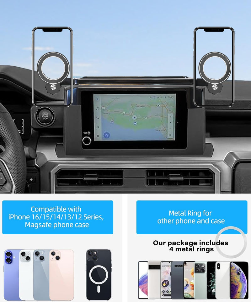 Car Phone Holder for Toyota Tacoma 2024-2026/4Runner 2025-2026 Accessories | 8" Screen Clip MagSafe Strong Magnetic Cell Phone Mount,Dual Slots Holders for Driver& Passenger,with Dashboard Storage Tray for 2024-2026 Tacoma/2025-2026 4Runner(8" Screen)