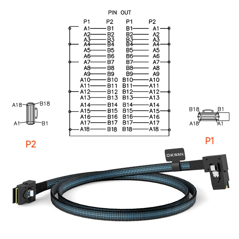 Internal Mini SAS SFF-8087 to Right Angle SFF-8087 Cord, Internal Mini SAS to Mini SAS Cable, Compatible with RAID or PCI Express Controller, 2.5FT /0.75M 2.62FT