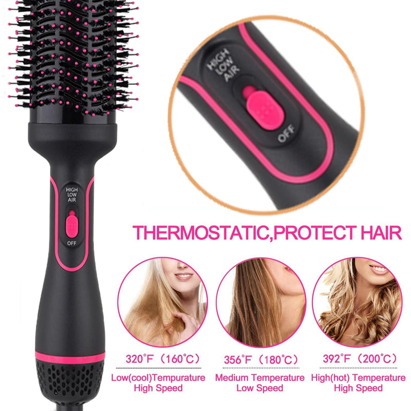 Hair Dryer Brush-Hot Air Brush with Blow Dryer Brush One-Step Hair Dryer and Volumizer, Air Curler, Hair Dryer, Hair Straighteners, Hair Wrapper,4 in 1 Hot Air Styling Brush（Pink Black） Pink Black
