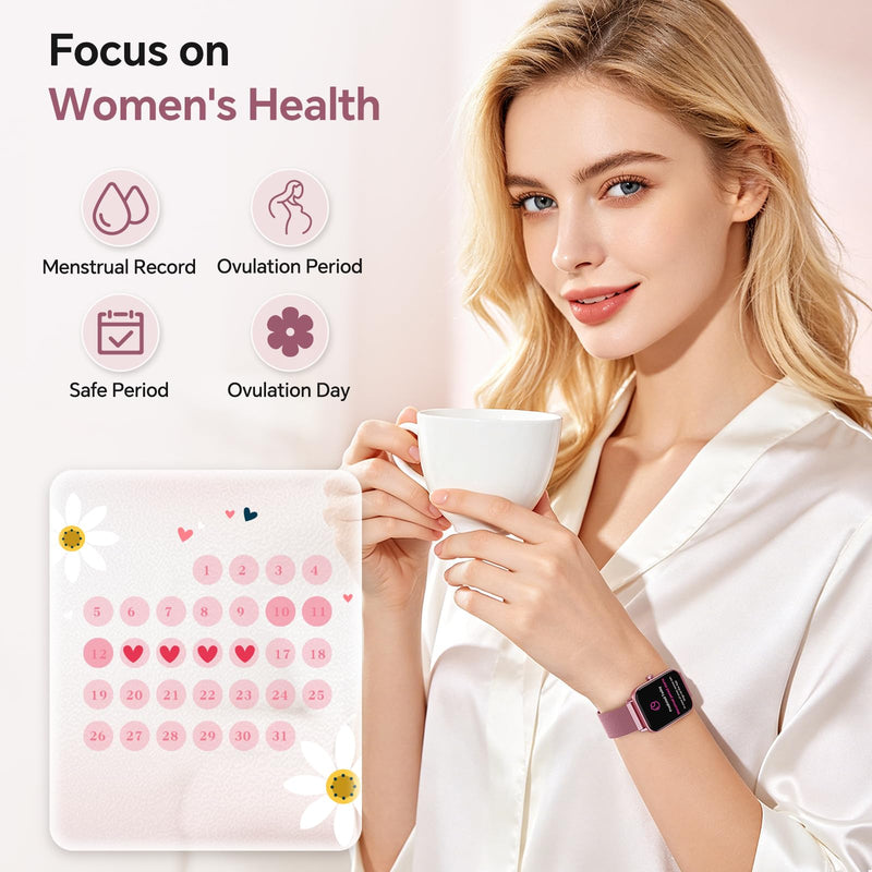 Smart Watches for Women (Calls/SMS/Reminders), 1.85" HD Alexa Smart Watch for Android Phones & iphone Compatible, 120+ Sport Modes Fitness Watch, Heart Rate/SpO2/Sleep Tracker, 3ATM Fitness Trackers Rose Pink-Mulberry Stainless Steel & Silicone