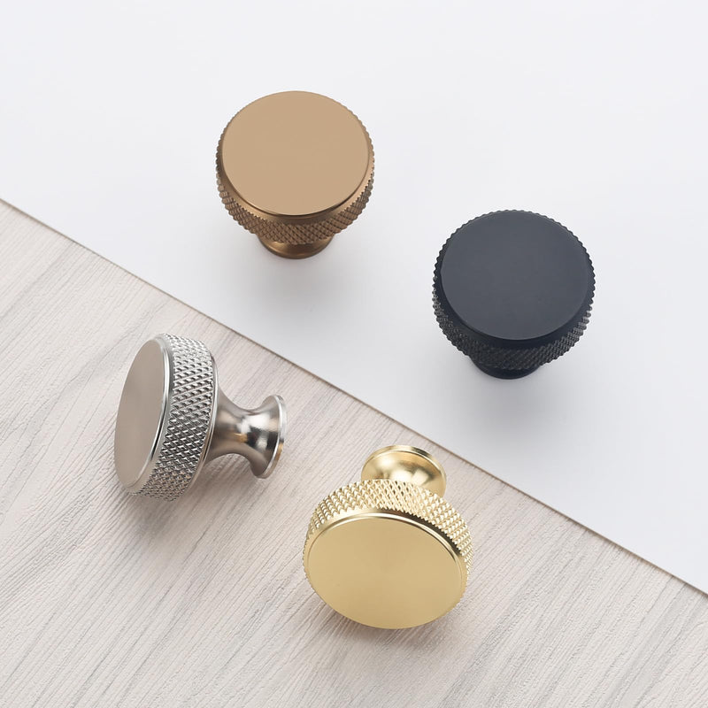 9BUILD 10 Pack 1.2 Inch Brushed Satin Nickel Cabinet Knobs - Knurled Round Kitchen Drawer Knobs for Dressers, Cabinets and Drawers