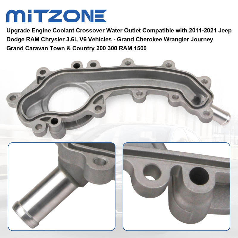 MITZONE Upgrade Engine Coolant Crossover Water Outlet Compatible with 2011-2021 Jeep Dodge RAM Chrysler 3.6L V6 Vehicles - Grand Cherokee Journey Grand Caravan Town & Country 200 300 RAM 1500