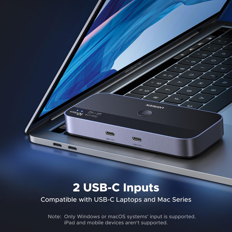 UGREEN 10 Gbps USB-C Switch Support File Sync & Cross-Screen Drag, USBC 3.2 Switch 2 Computers Share 4 USB 3.2 Gen 2 Ports, USB Switcher Selector Sharing Keyboard and Mouse with Controller