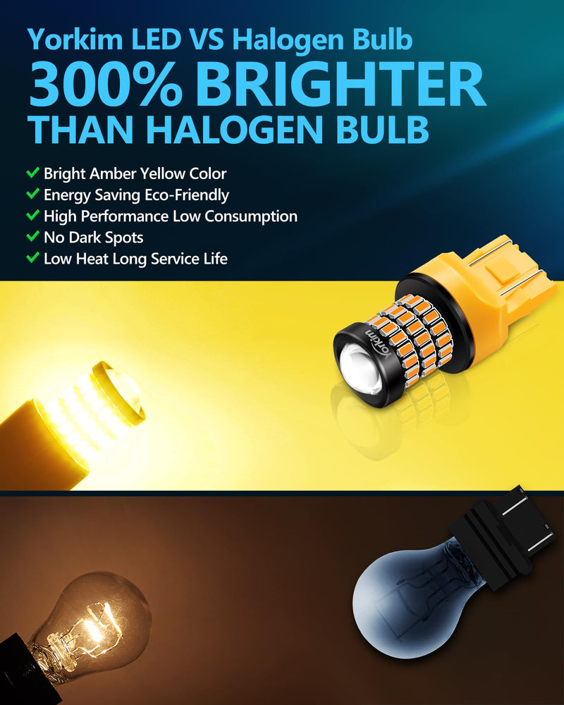 Yorkim 7440 LED Bulb Amber 7443 led turn signal lights bulb with Projector 7441 W21W T20 7440na led bulb Replacement Lamp for blinker light turn signal lights tail lights, pack of 4 7440-4 Pack