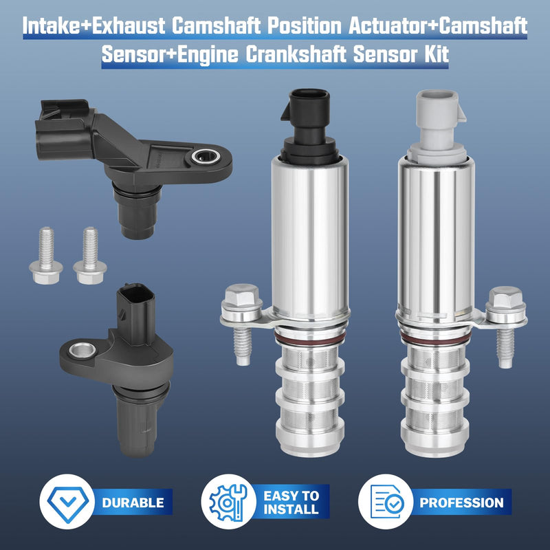  [AUSTRALIA] - Intake & Exhaust Camshaft Position Actuator with Camshaft Sensor+Engine Crankshaft Sensor Kit Compatible with Buick、GMC、Pontiac、Chevrolet、Saab、Saturn#OE 12655420 12655421 12577245 907-799 917-720