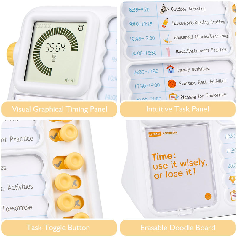 Visual Timer for Kids with Planning Board, ADHD Timer for Kids, Daily Chore Board-Checklist for Autism, Visual Schedule, Time Management, Silence Timer for Home School 2.8inch Screen