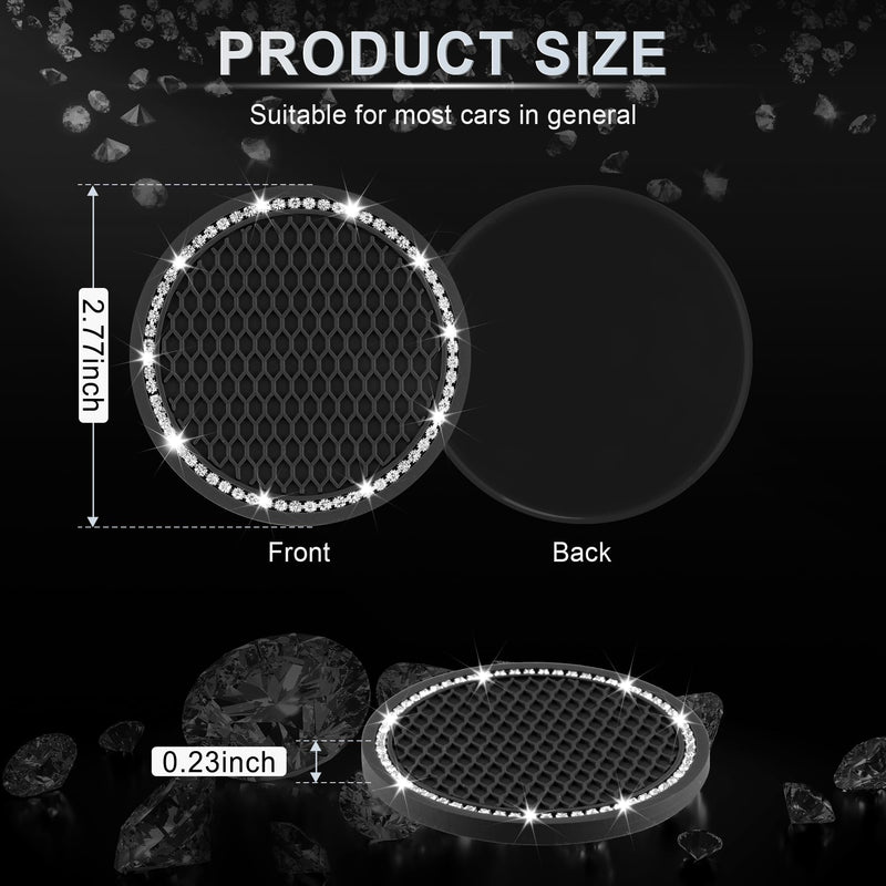 JUSTTOP Car Cup Holder Coaster, Insert 2 Pack Universal Auto Anti Slip, Bling Crystal Rhinestone Car Interior Accessories-Black 2pcs-black Bling coaster(2 pack)