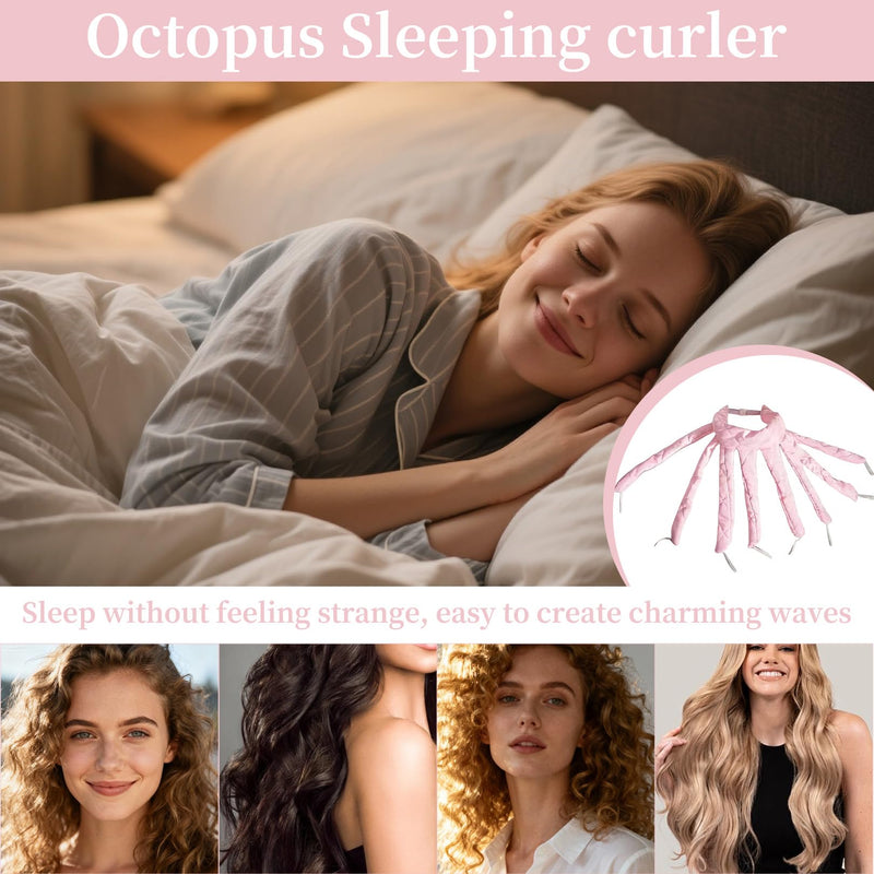  [AUSTRALIA] - Heatless Curlers,Curls Long Hair Octopus,Curler Curl Sleeping Overnight,Ribbon Hair Rollers,Curling Rod,Headband Rods,Soft No Heat,Wave Styling Tools,Lazy Curler for DIY,8 Claw Octopus Design (Pink) Pink