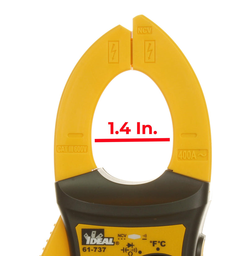 IDEAL INDUSTRIES INC. 61-737 Digital AC Clamp Multi Meter 400 Amp 600-Volt, Red Electrical Clamp Meter, CAT III 600V | 0–400A AC, 0–600V AC/DC, TRMS, NCV, Diode Testing, Backlit Display, Probe Holder