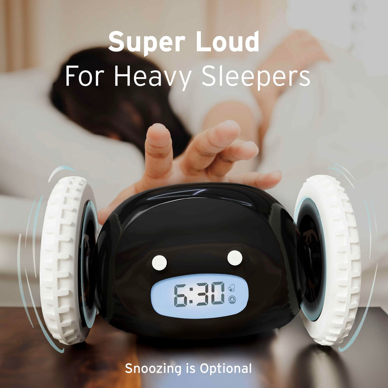CLOCKY Alarm Clock on Wheels – Loud Rolling Alarm Clock for Heavy Sleepers | Runaway Clock that Jumps & Runs to Wake You Up | Funny Unique Gift for Adults, Teens & Kids Bedrooms (Black) Black