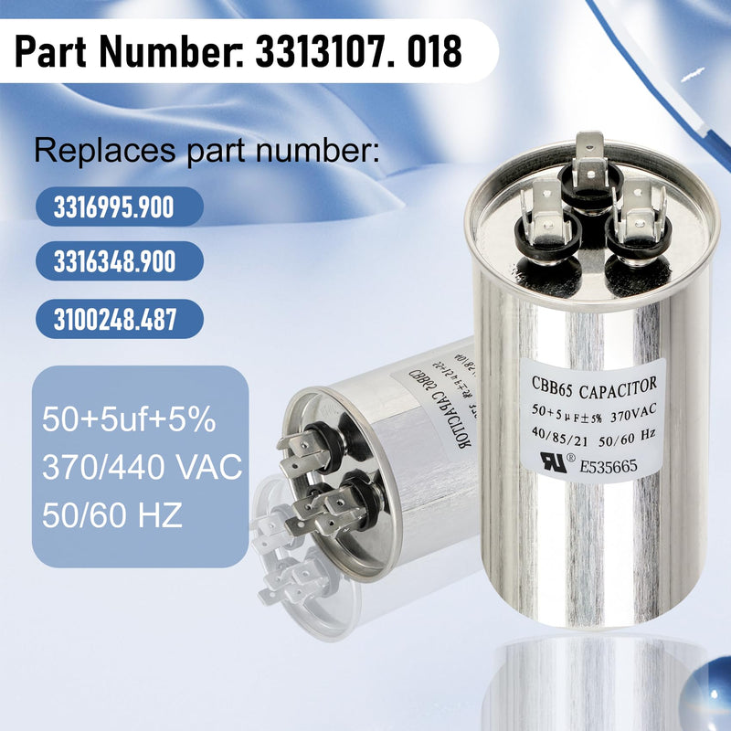 3313107.018 Capacitor Compatible with dometic RV Air Conditioner, 50+5uf+5%, 370VAC CBB65/CBB65A, Replaces 3316995.900, 3316348.900, 3100248.487