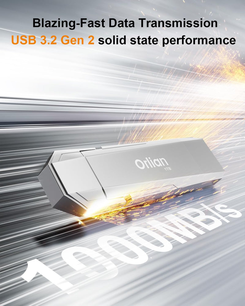 1TB External Portable SSD USB Solid State Drive Up to 1000MB/s USB 3.2 Gen 2 Dual Drive Type C + USB A Solid State Thumb Drive for Phone/Android Laptops/Windows/Mac, Silver 1T