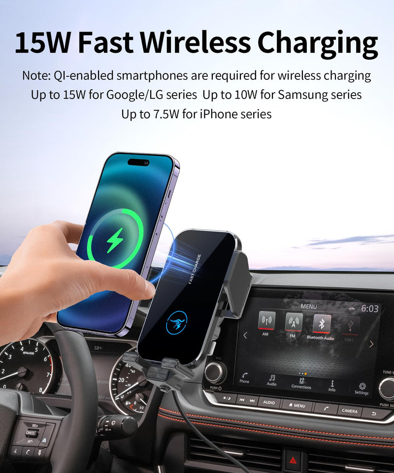 Wireless Charger Car Phone Holder for Nissan Rogue Sentra Altima 8" Screen | Rogue 2021-2026/Sentra 2020-2025/Altima 2019-2025, Auto clamp Cell Phone Mount Accessories 15W Qi Fast Charging Stand
