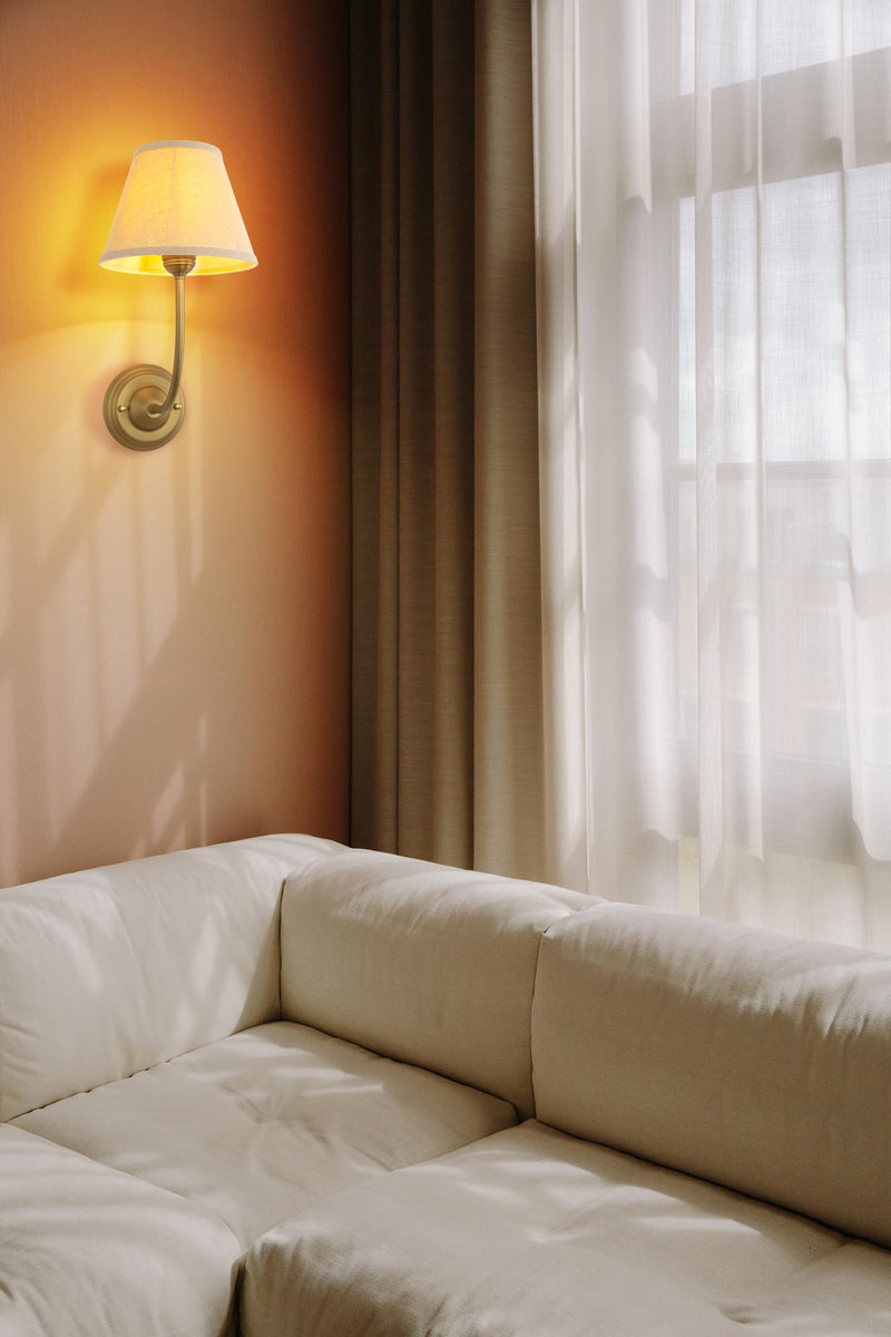 Vintage Fabric Wall Sconce Linen Cloth Shade, E26 Hardwired Indoor 1-Light Wall Mounted Lamp Fixture for Living Room Bedroom Stairs Hallway Linen Fabric