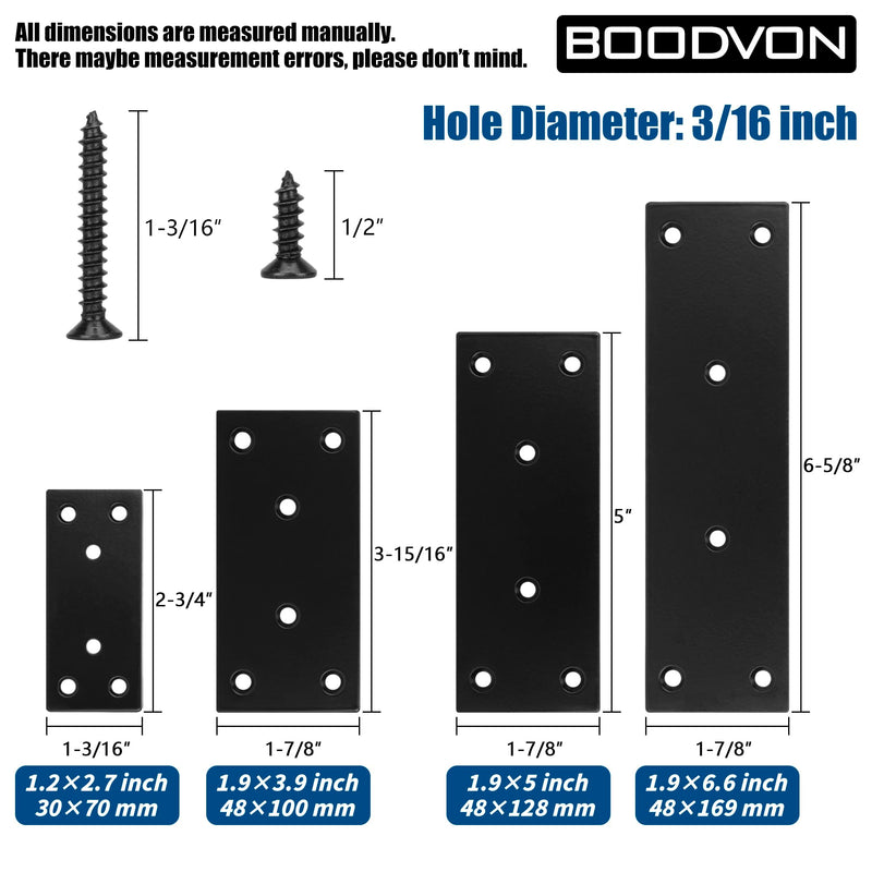 Mending Plate, Metal Steel Flat Straight Brace Bracket, Black Double-Wide Joining Plate for Wood Furniture Fastening & Fixing with 2 Sets of Screws of Different Lengths(48x100mm, 10 Pack) 1.9 × 3.9 inches