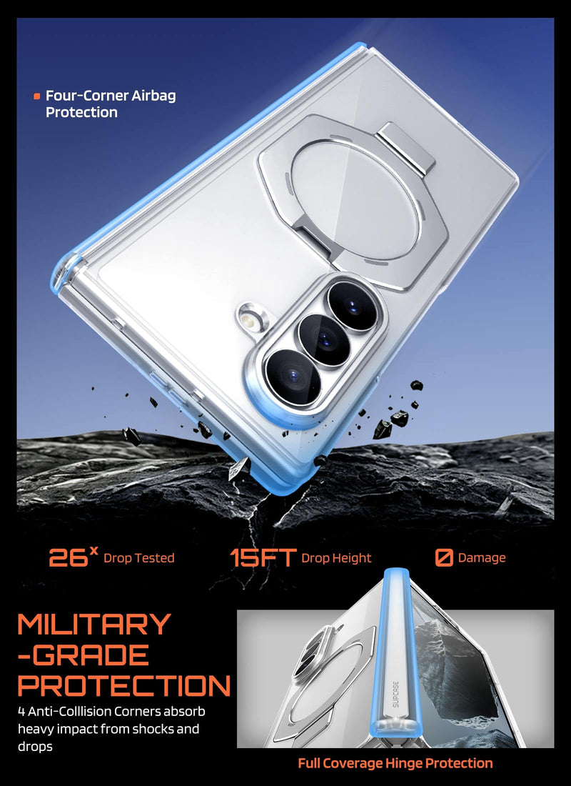 SUPCASE for Galaxy Z Fold 8 Ultra Case with Tempered Glass Screen Protector | Built-in Fixed Stand, Compatible with MagSafe, Full-Body Hinge Coverage, Military-Grade Drop Protection, Slim-Fit, Clear
