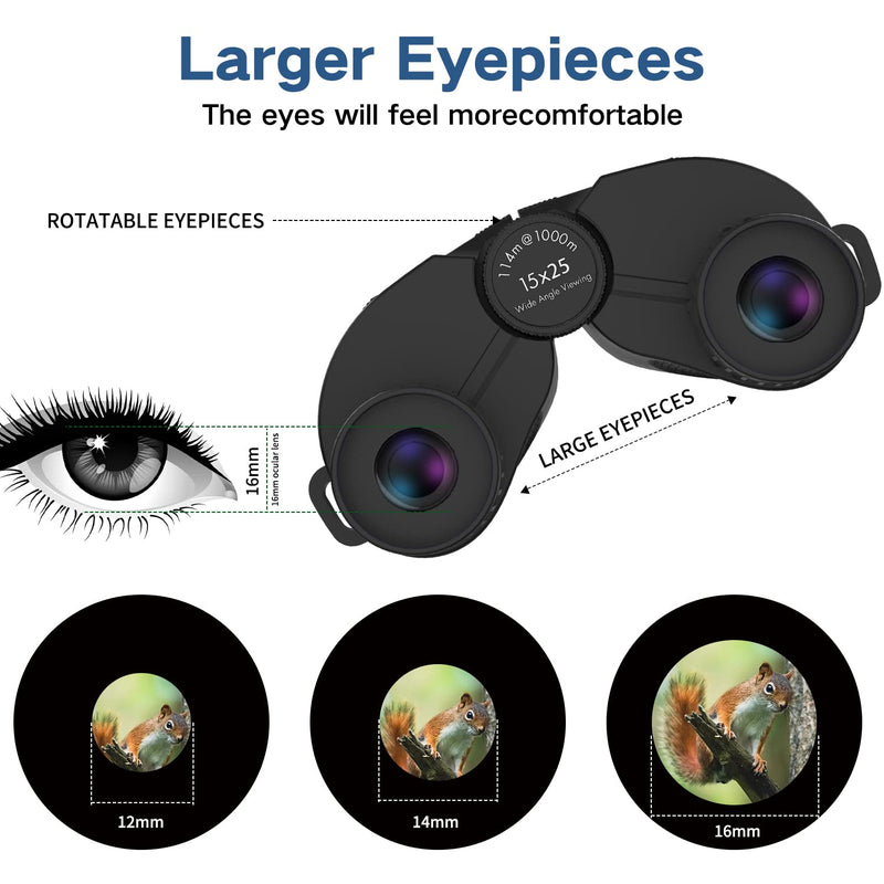 20x25 Compact Binoculars for Adults,High Powered Large Eyepiece Waterproof Binoculars,Easy Focus for Bird Watching,Hiking,Travel and Sport Games Black
