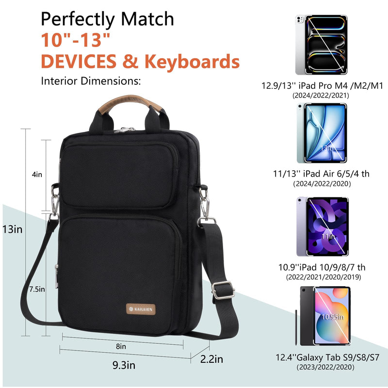 10-13 Inch Tablet Sleeve Bag, Ipad Bag for 13 In/11 in New iPad Pro M4 & 13 in Air M2 2024,iPad Pro 12.9 M2&M1,Ipad 10.9,Galaxy Tab S8+/S9+ 12.4,with removable shoulder strap(Black) 10-13 Inch Black