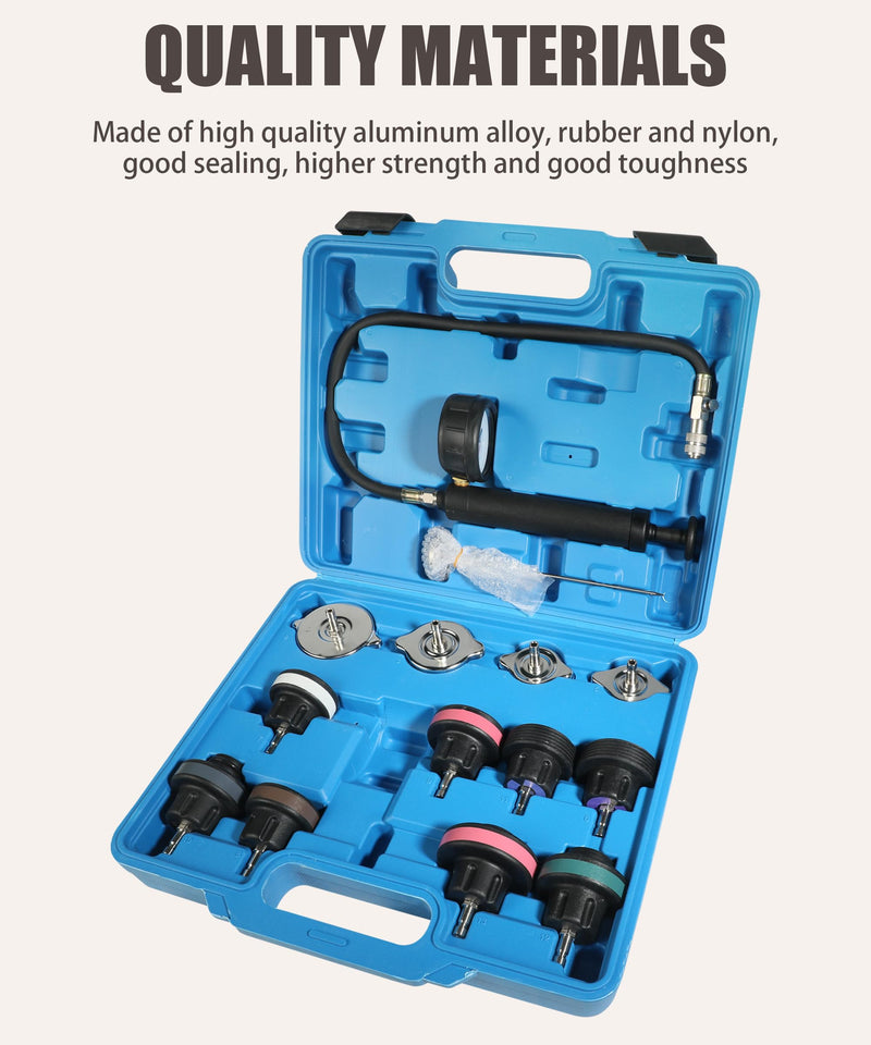 RACOONA Radiator Pressure Tester Kit,Coolant Pressure Tester Radiator Pressure Leakage Tester Tool,Car Accessories Automotive Cooling System Water Tank Leak Test Detector Set for Car Motorcycle Truck