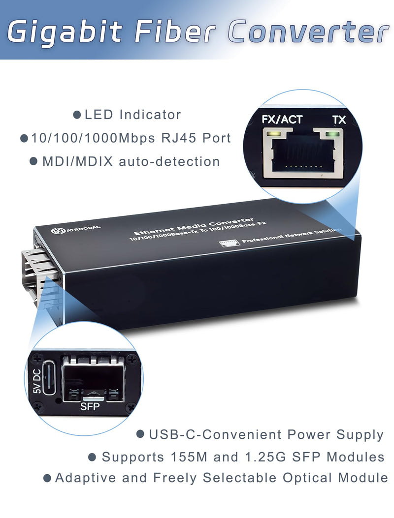 Mini Gigabit Fiber Media Converter with 1Pcs 1.25G LC Dual Ports Transceiver Module up to 20KM Plug and Play 10/100/1000Base-Tx RJ45 to 100/1000BASE-SX SFP Slot Fiber to Ethernet Converter x1 Sfp to Rj45+20KM LC Dual Port SMF