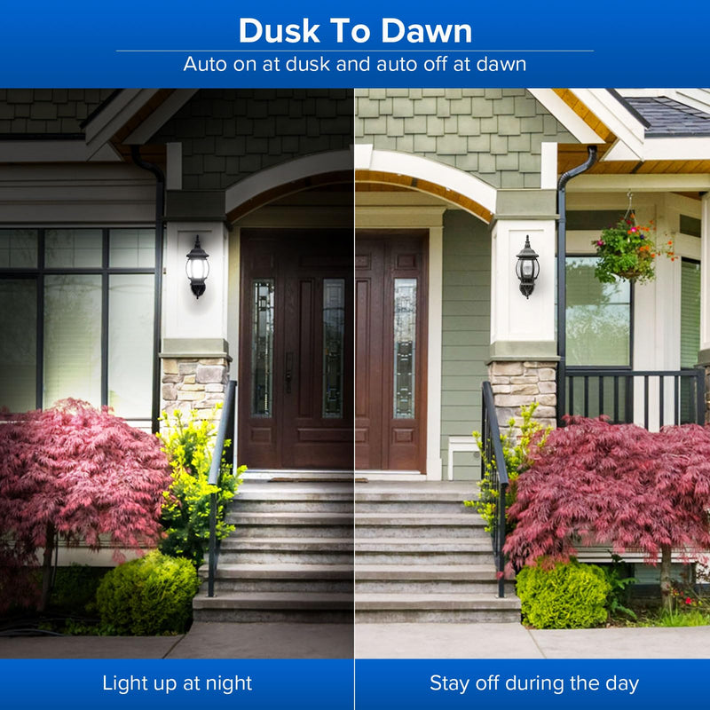SANSI Dusk to Dawn LED Outdoor Light Bulb A19, 100 Watt Equivalent Energy Efficient 13W 5000K Daylight 1300LM Outdoor Light Bulbs, E26 Standard Base Light Bulbs for Porch Patio Yard Garden, 2-Pack