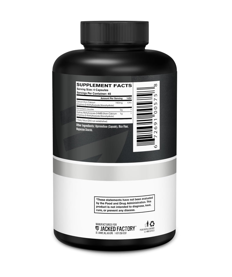 Jacked Factory HMB + Leucine Capsules - L-Leucine 2g, HMB 1g - Stimulate Muscle Growth, Protect Lean Muscle Mass, and Improve Athletic Performance - 180 Capsules 180 Count (Pack of 1)