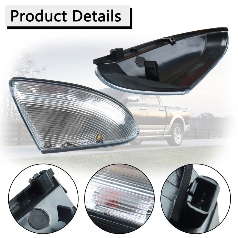 LED Side Mirror Turn Signal Light Lamp Assembly Blinker White Puddle Lamp Compatible with Dodge Ram 1500 2500 2010-2018, Ram 1500 Classic 2019-2022, Replacement for 68064949AA 68064948AA Left Drive SIde & Right Passenger Side White Lens