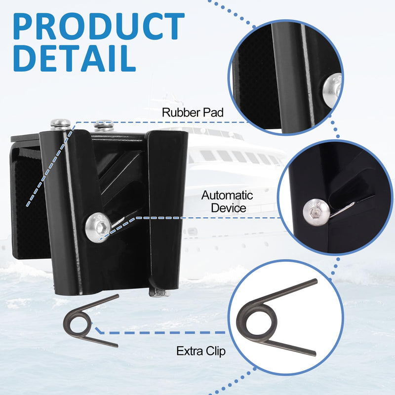 Pontoon Fender Clips for Square Rails, Mental Pontoon Boat Bumpers Clips for Docking Pontoon, Adjustable Boat Fender Clips Boat Fender Hangers with Extra Clips, 4 Pack