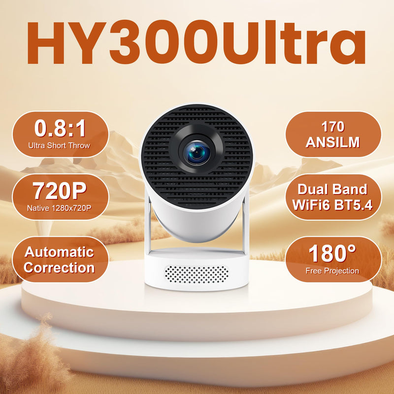 Mini Projector - Manual Focus, Smart Portable Projector for Bedroom & Home Cinema with 4K Support, 170 ANSI Lumens, Auto Keystone, Netflix Certified, Android 11, Voice Control, Air Mouse Remote Manual Focus - HY300Ultra
