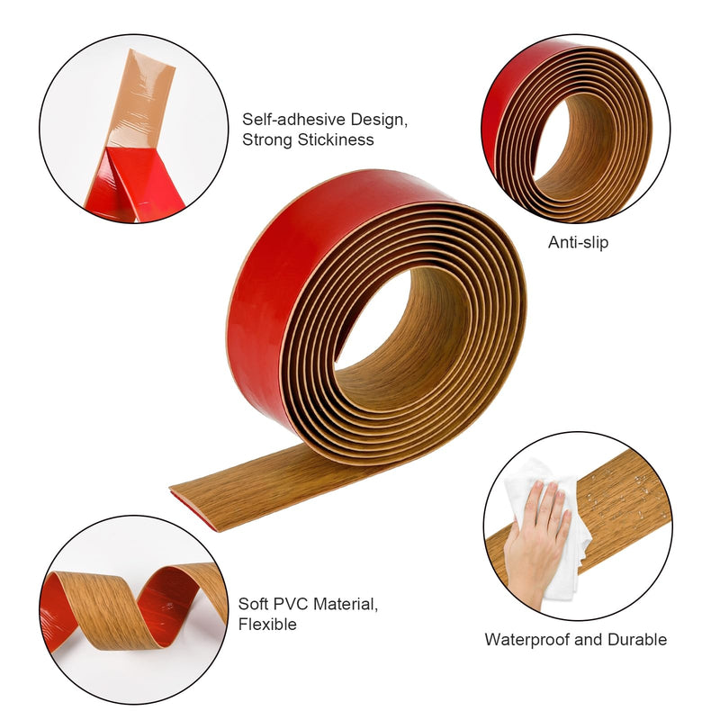 Vinyl Floor Transition Strip, Self Adhesive Floor Cover Strips PVC Laminate Threshold Strip Bar Flat Divider Strip for Floor Gaps, Doorways Threshold, Carpet, 2" Wide (Light Brown Wood Grain, 20Ft) Light Brown Wood Grain 1