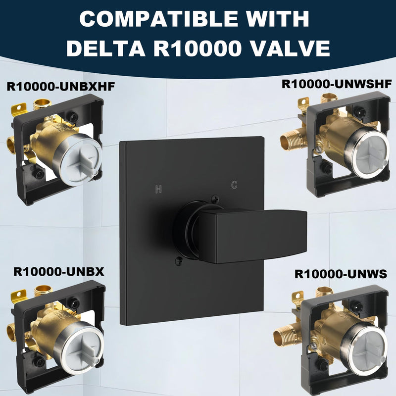 Replacement for Delta 13/14 Series Shower Handle Trim Kit with Shower Arm and Flange, Compatible with Delta R10000 Valve, Matte Black (Cartridge and Valve Not Included)