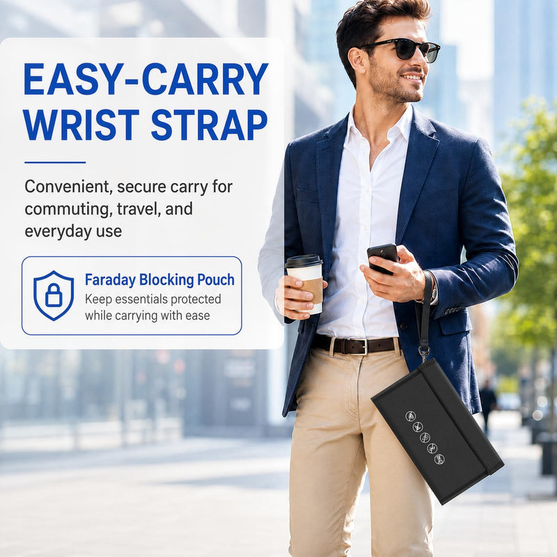 Faraday Bags for phones, Dual Shielded Compartments, 2 Card Slots, Black | Triple-Layer Signal Shielding, Fireproof Waterproof Exterior, for Phones, Cards & Keys, Blocks WiFi, GPS, RFID & Bluetooth 1