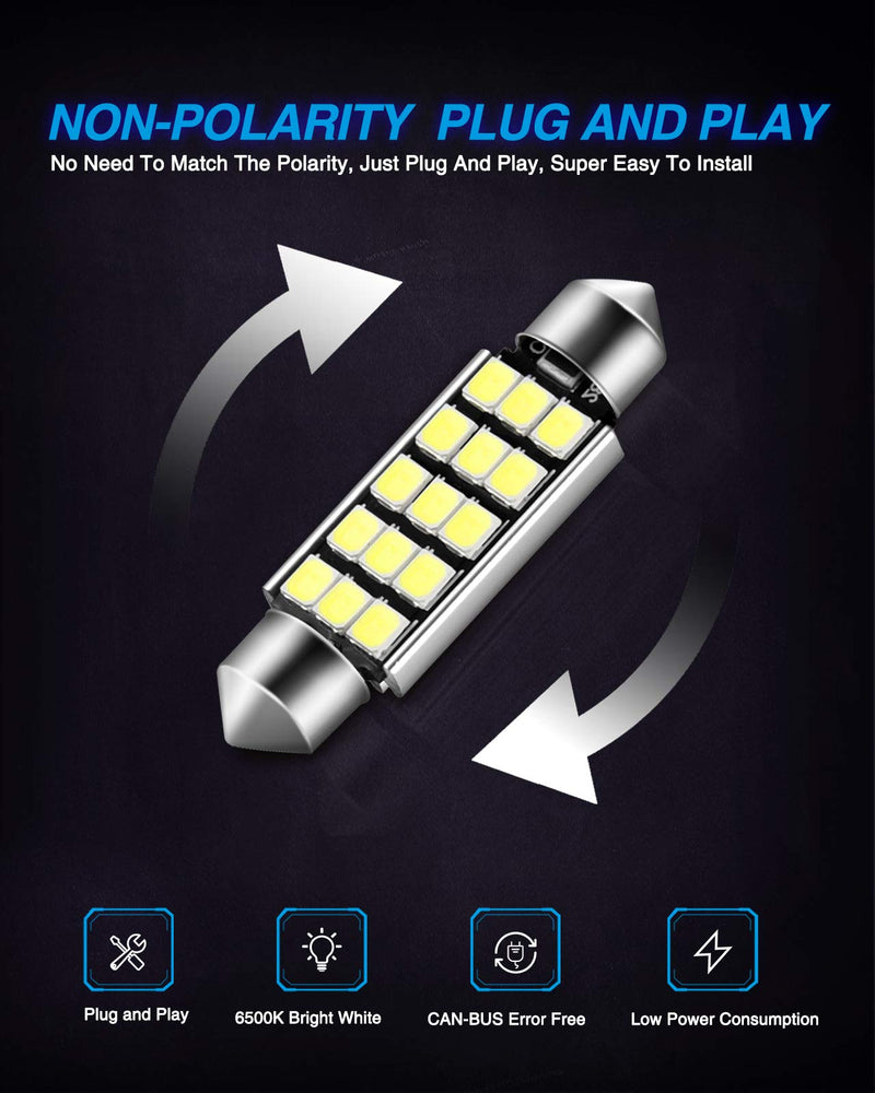 Marsauto 578 LED Bulbs Extremely Bright 400LM 2835 Chipsets for LED Interior Dome Map Door Lights Bulbs 211-2 212-2 569 6411 6451 41mm 42mm 1.65inch 6500K White (Pack of 4)