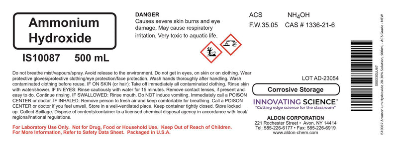 ALDON Innovating Science Ammonium Hydroxide 28-30% Solution, 500mL - ACS Grade - The Curated Chemical Collection