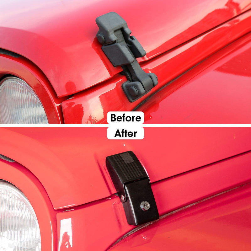 Hood Latches Locking Hood Catch Kit Aluminum Alloy Hood Locks for 2007-2018 Jeep Wrangler JK JKU, for 2018-2025 JL JLU & Jeep Gladiator JT Black A