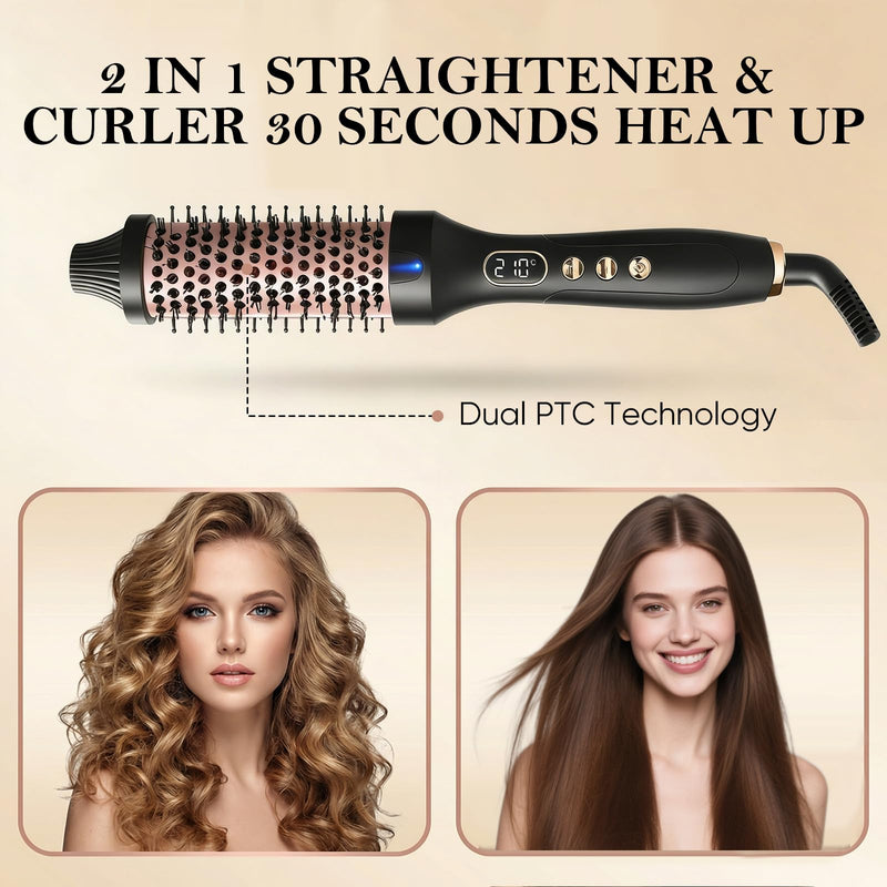  [AUSTRALIA] - Ninnyi Hot Brushes for Hair Styling, 38mm Adjustable Temperature Round Heated Thermal Curling Brush with Display for Short to Medium Hair