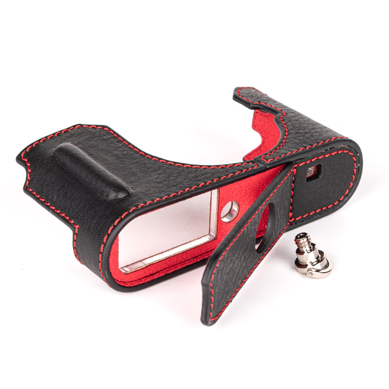 MUZIRI KINOKOO Case for Leica D-LUX 8 Camera - Retro Style Genuine Leather Half Protective Case for Leica D LUX 8/ D-LUX8 Camera - with Opening Bottom and Hand Grip Design - Black Red Black and Red