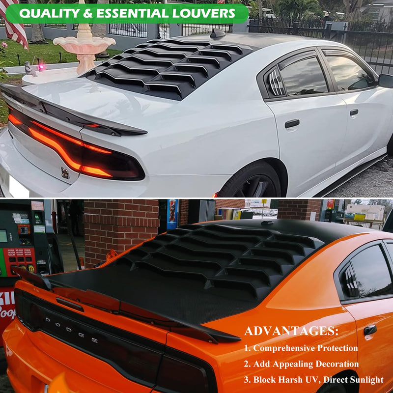 Bonbo Side Window Louvers Air Vent Scoop Shades Cover Blinds ABS Fit for Dodge Charger 2011-2023 in GT Lambo Style Custom Fit (Matte Black)